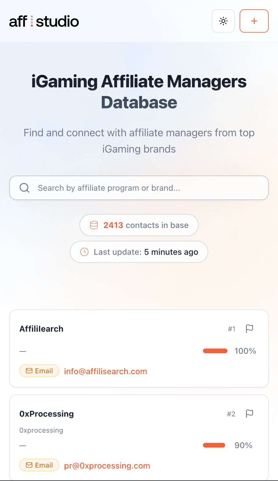 Affiliate Managers Database — contacts table
